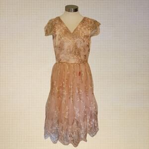 Chi Chi London Pink Floral Formal Dress UK 14 Sheer Sleeve NWT